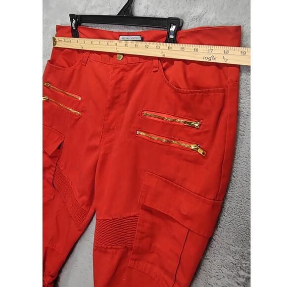 Brooklyn State Mens Designer Stacked Red Denim Slim Skinny Jeans Pants - Picture 3 of 5
